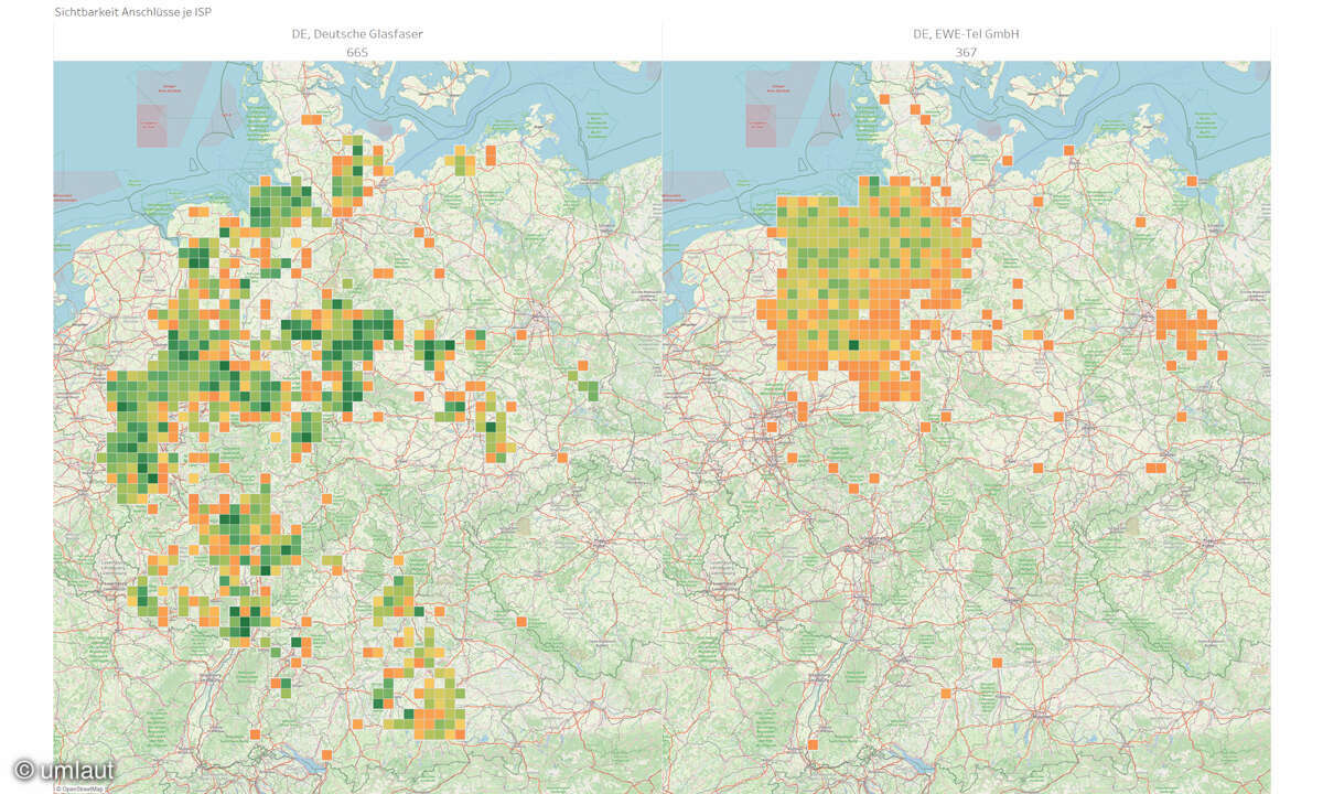 Festnetztest 2024: Case Study - Abdeckung Deutsche Glasfaser und EWE Tel