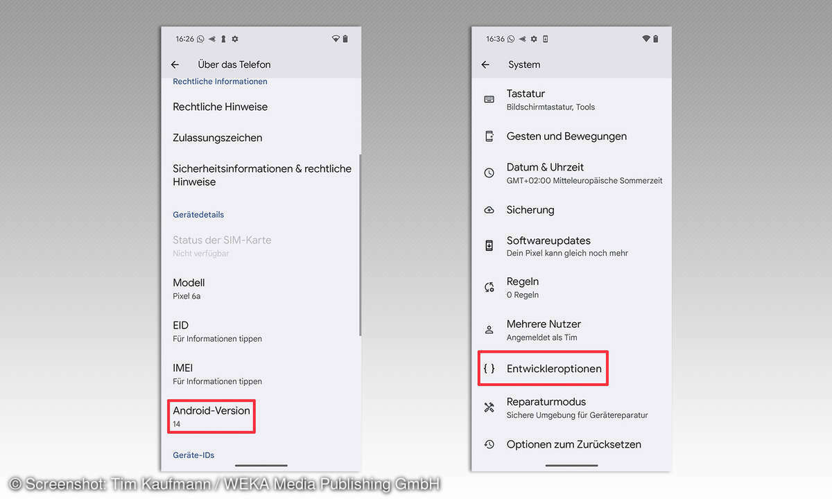 Android 14 Entwickleroptionen