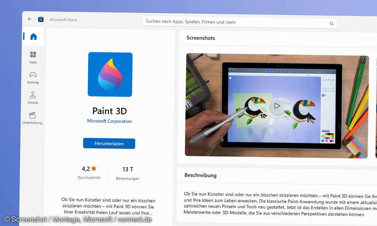 Zwischenzeitlich fand sich Paint 3D als Standard-App auf Windows-PCs. Nach wenigen Jahren im Store wird es eingestellt.