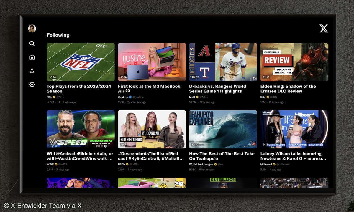 X TV Benutzeroberfläche