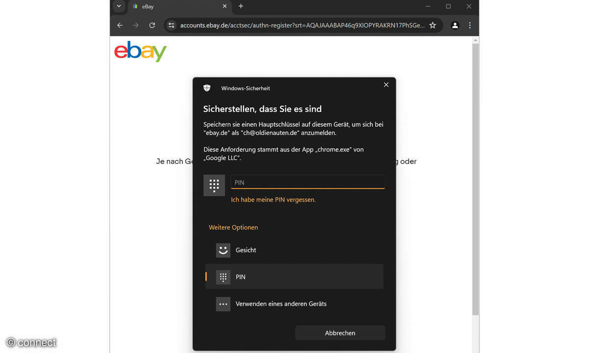 Passkeys: Screenshot Windows Hello
