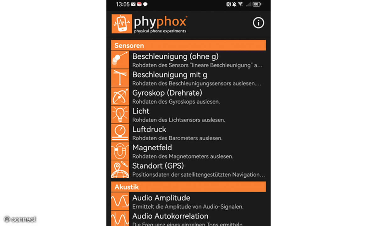 Phyphox: Physikexperimente mit Smartphones - Screenshot App