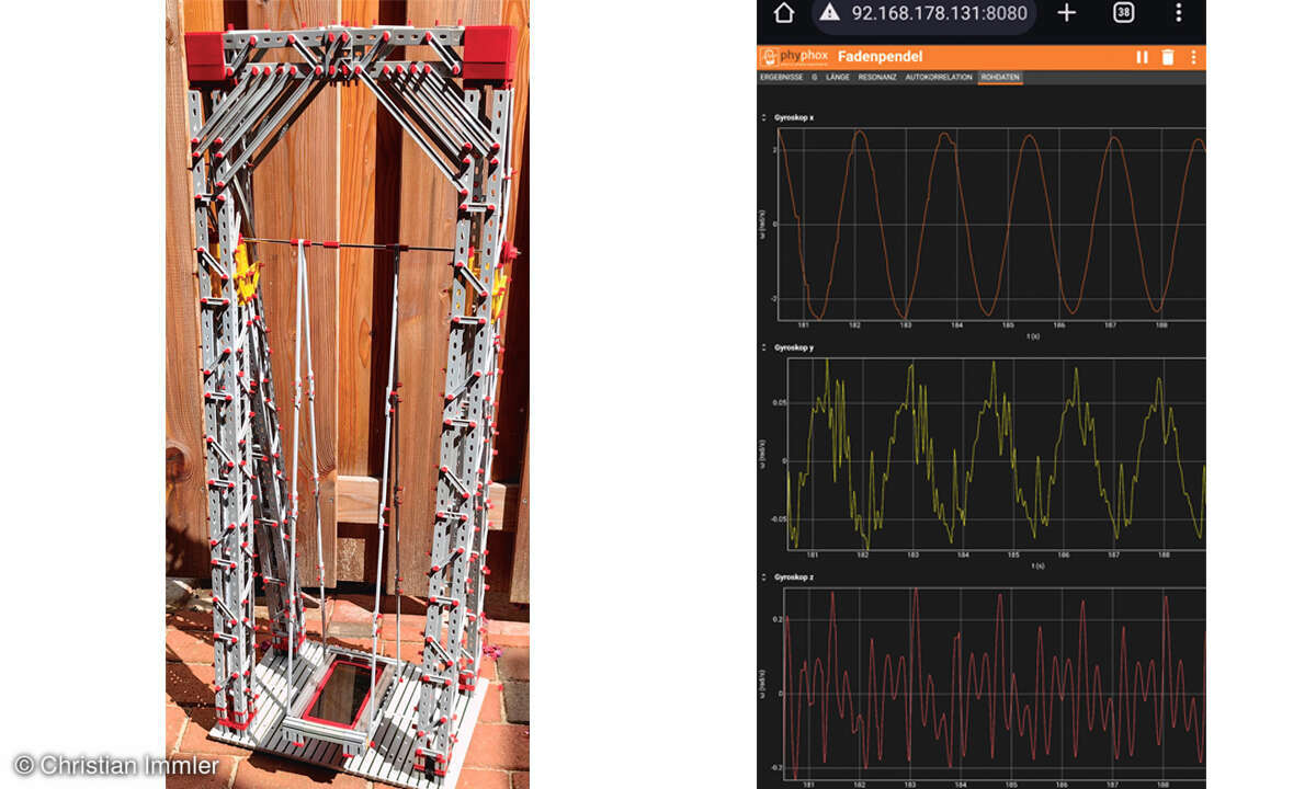 Phyphox: Physikexperimente mit Smartphones - Screenshot App und Pendel