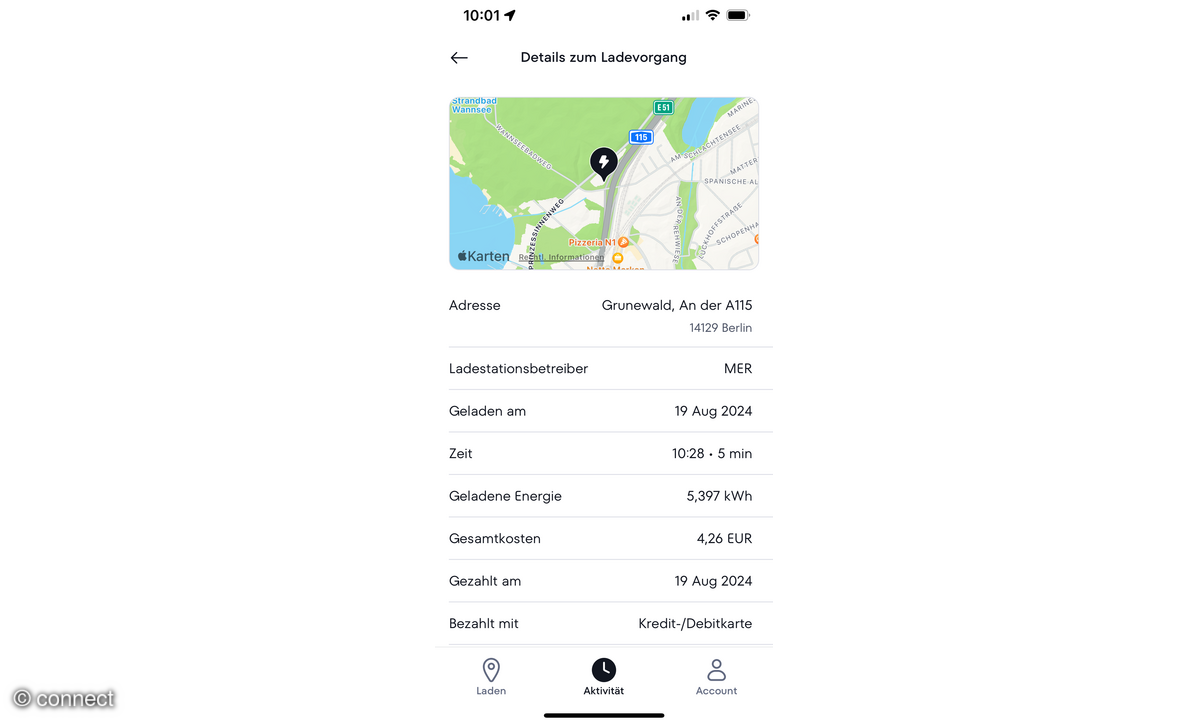 App-Screenshot: EMP Plugsurfing Ladehistorie