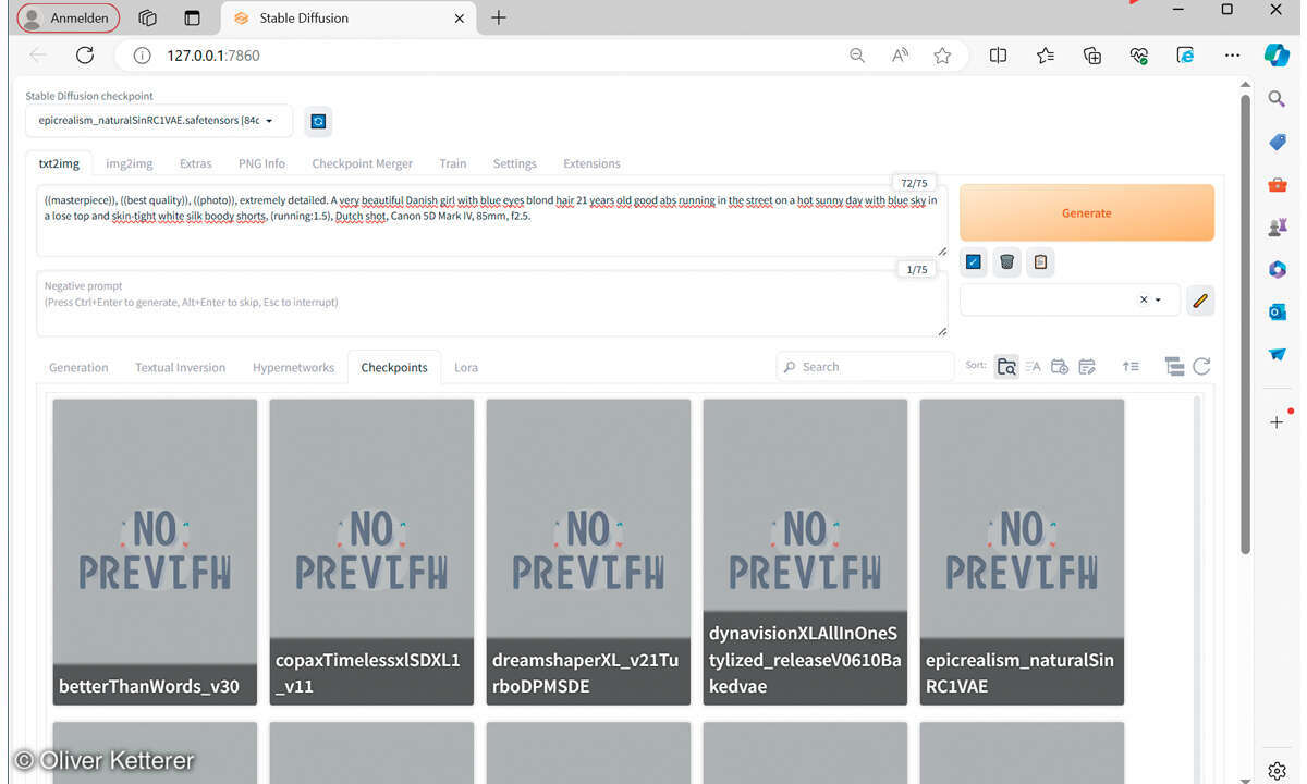 Stable Diffusion: Screenshot ohne Erweiterung