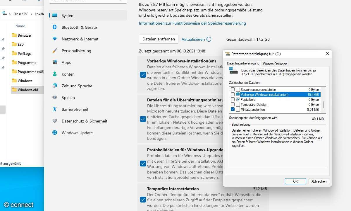 windows.old: In der Datenträgerbereinigung werden Sie auch fündig.