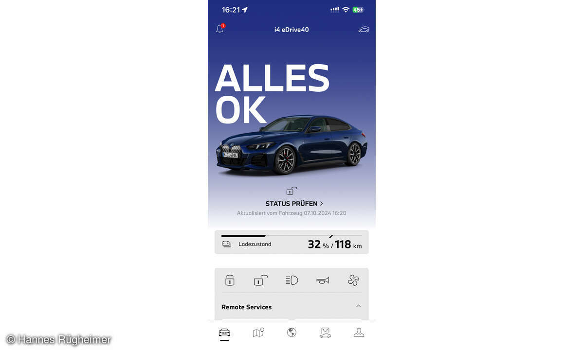 BMW i4 eDRIVE 40 im Test: App Screenshot