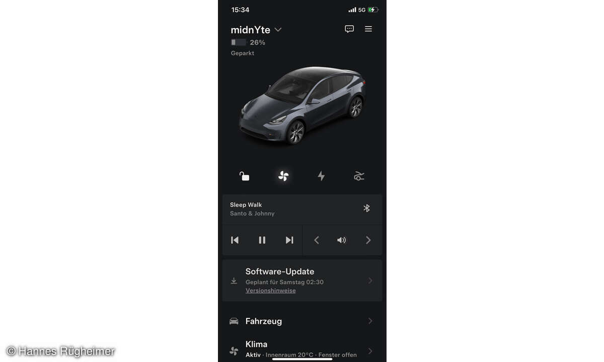 Tesla Model Y im Test: Screenshot App