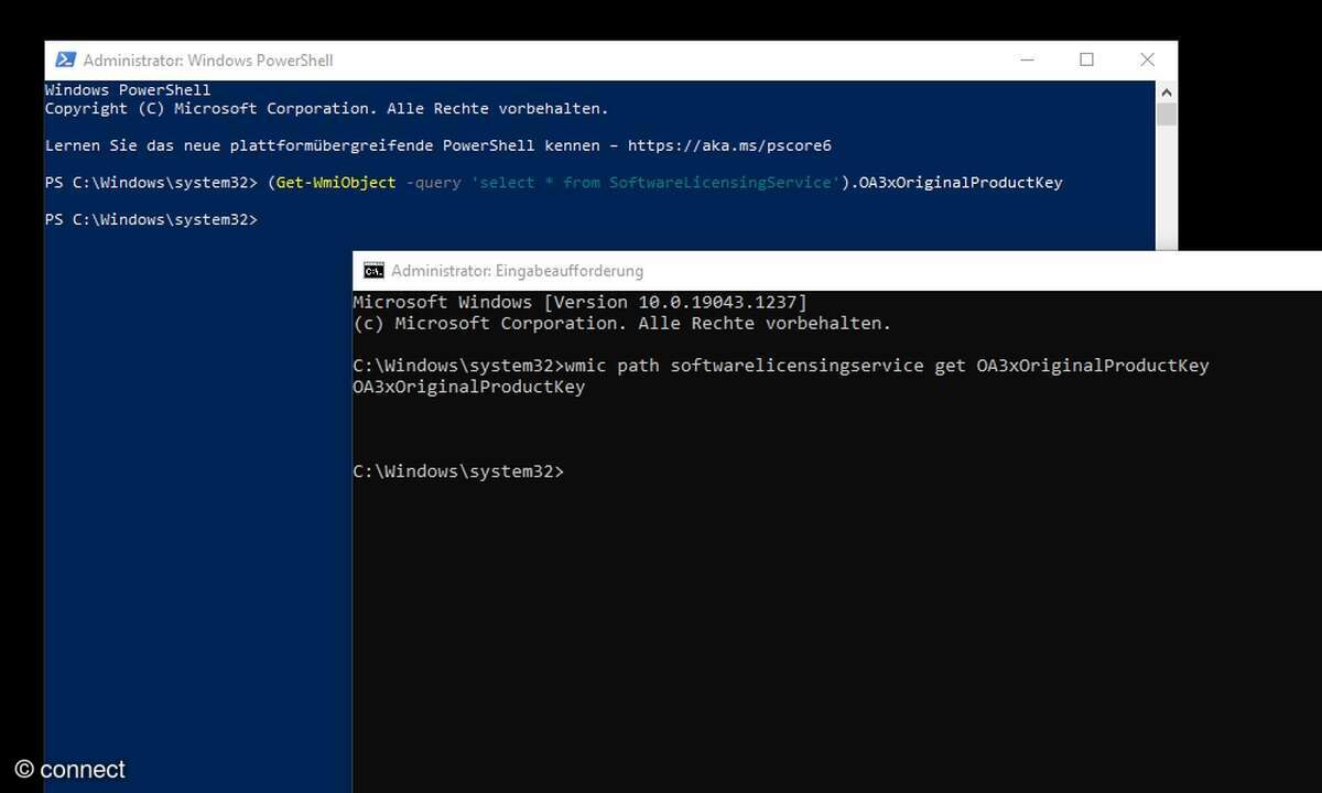 Der typische Selbstbau-PC liefert über gängige Befehle keinen Windows-Key aus dem UEFI/Bios. Dieser wird gemeinhin mit dem Microsoft-Konto verknüpft.