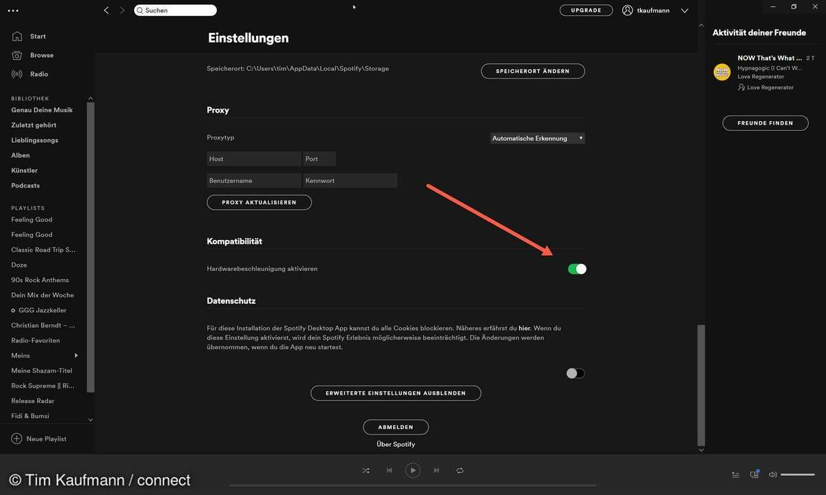 Spotify ruckelt? Dann hilft oftmals die Deaktivierung der Hardwarebeschleunigung.