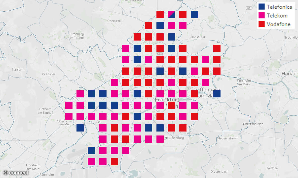 Mobilfunknetztest 2025: Qualität der Breitbandversorgung Kacheln Frankfurt am Main