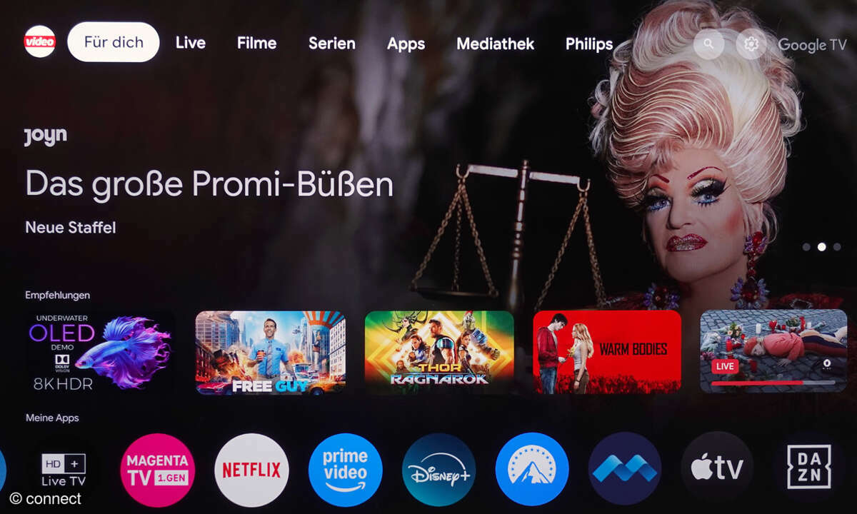 Philips 65OLED959 im Test: Haupt-Menü