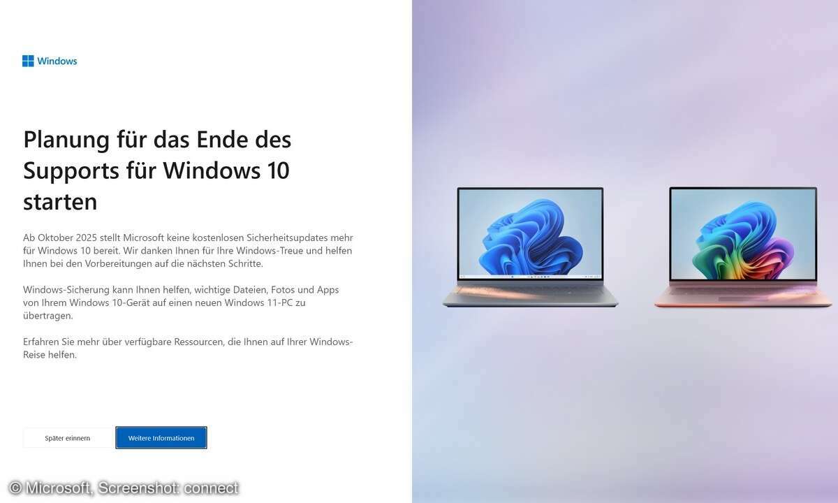 Windows-10-Rechner bereiten ihre Nutzer auf ein bald nötiges Update (auf Windows 11) vor.
