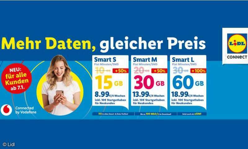 Lidl Connect: Bis zu 100 Prozent mehr Datenvolumen für den gleichen ...
