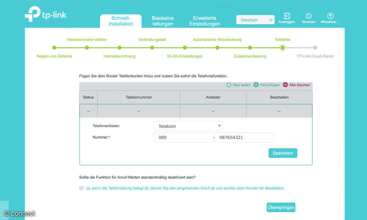 TP-Link VX231v im Test: Screenshot Telefonzentrale