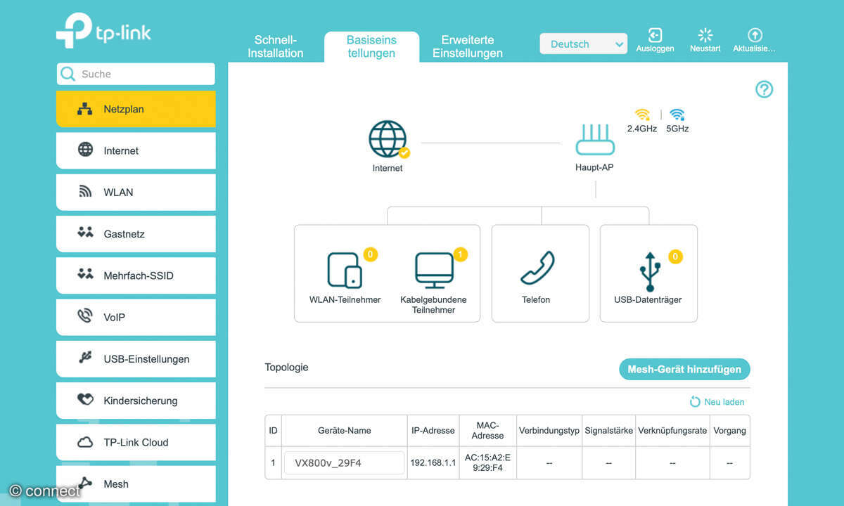 TP-Link VX800v im Test: Screenshot Dashboard