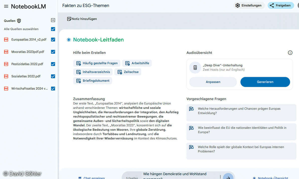 Screenshot NotebookLM.google.com: Quellen
