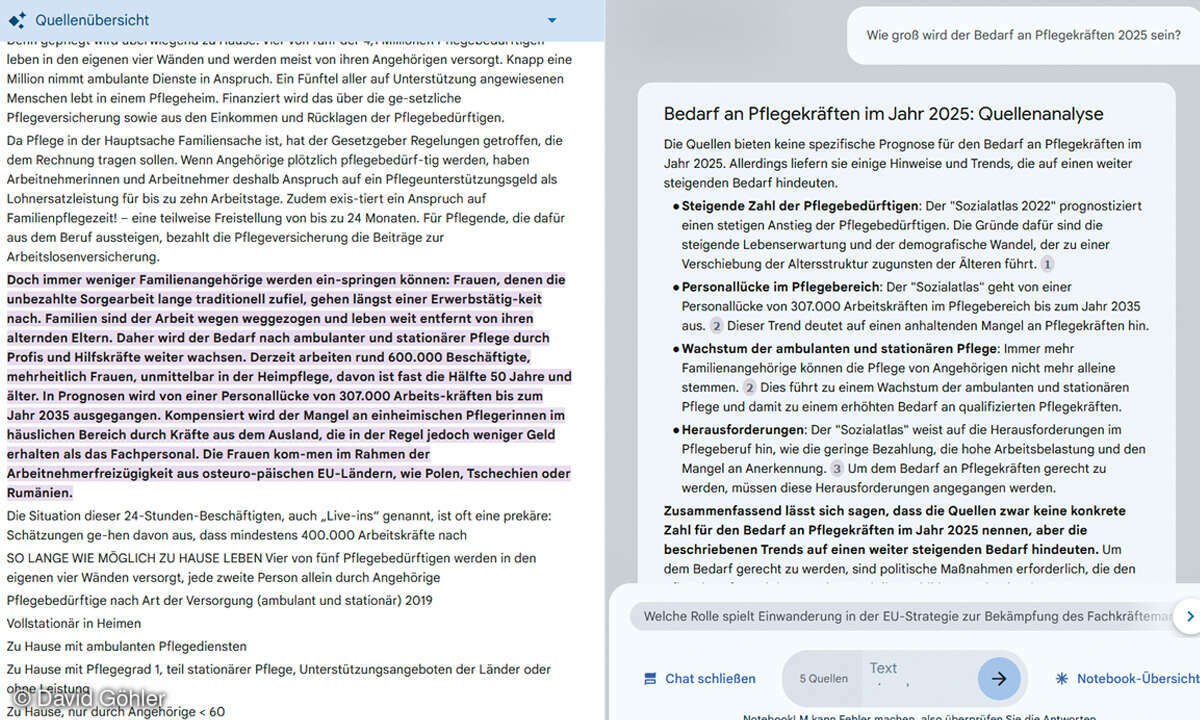 Screenshot NotebookLM.google.com: Quellenbezug