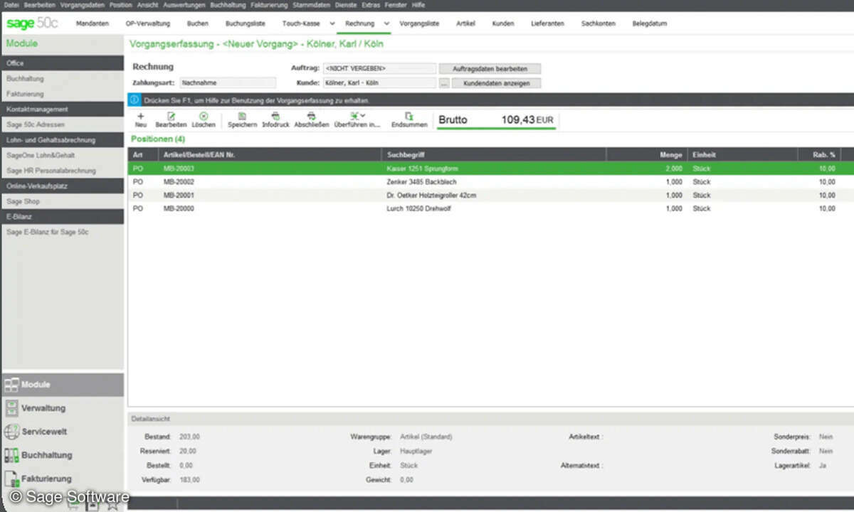 Kaufmännische Software: Screenshot Sage 50 Connected