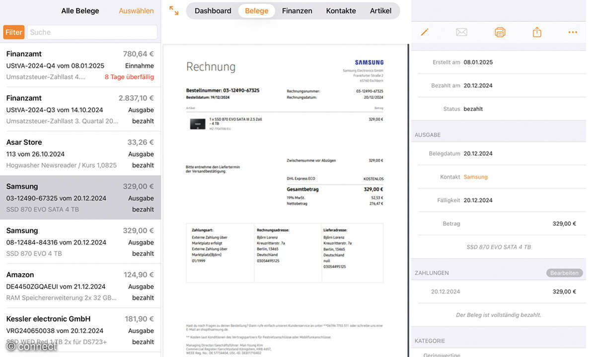 Kaufmännischer Cloud-Dienst: Screenshot Lexware Office XL