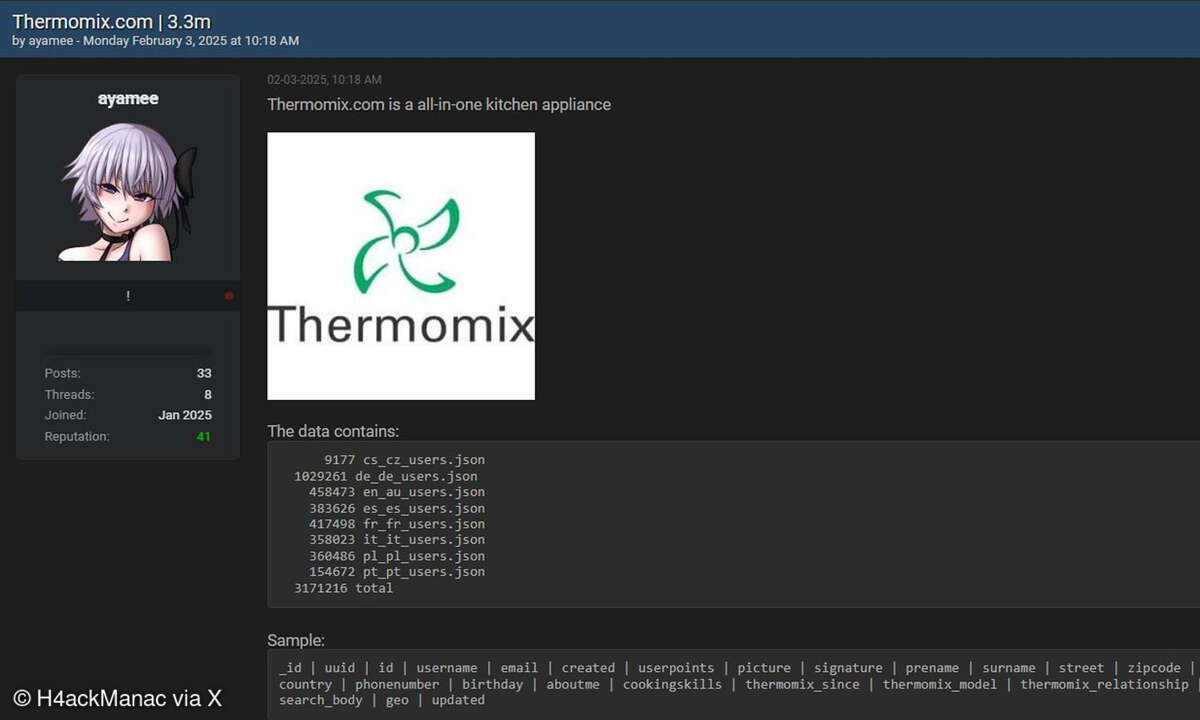 Mehr als drei Millionen Nutzerdaten wurden von rezeptwelt.de abgefischt. Die Daten sind in einem Hackerforum abrufbar.