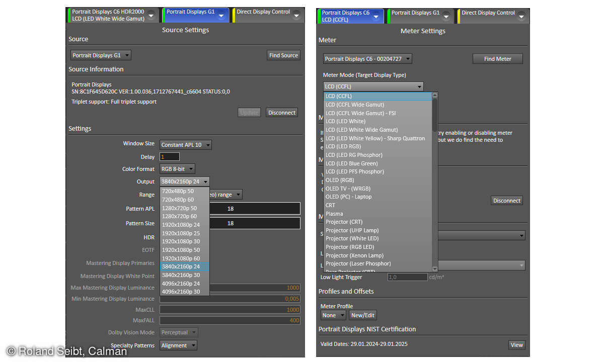 Der HDMI-Generator G1 (links) liefert Ultra-HD bis 60 fps (4:2:0), auch in HDR. Das Colorimeter C6 wird mit vielen voreingestellten Profilierungen geliefert.