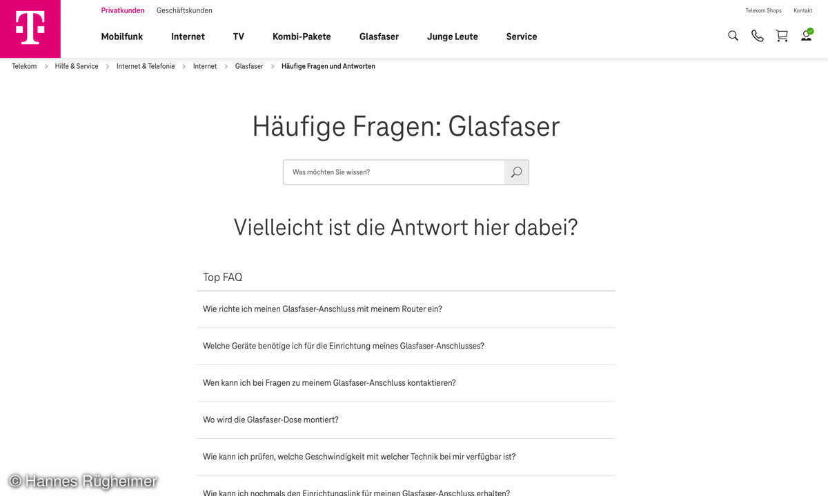 Glasfaser-Ratgeber: Screenshot Telekom