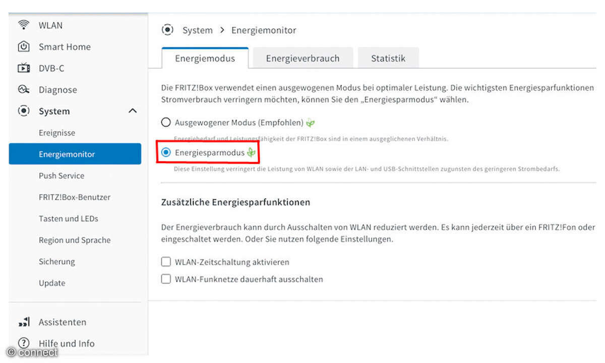 Fritz!Box Tipps: Screenshot Energiesparmodus