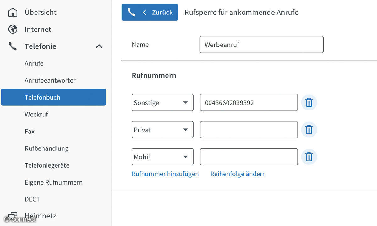 Fritz!Box Tipps: Screenshot Werbeanrufe Blokieren