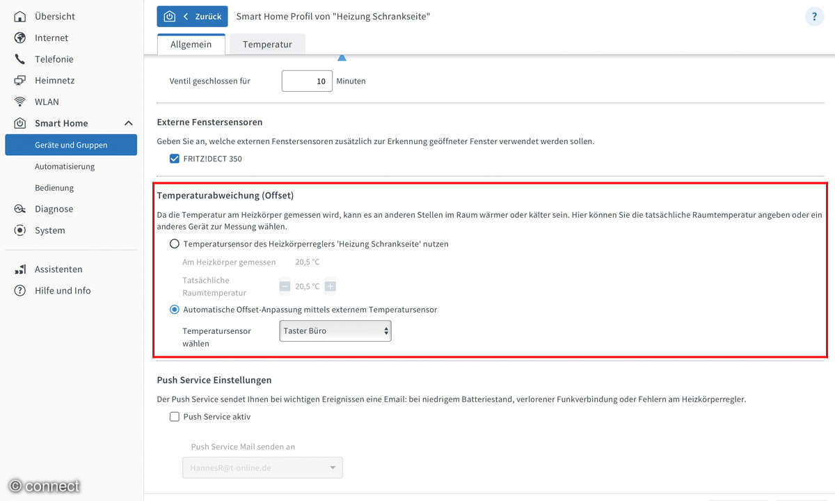 Fritz!Box Tipps: Screenshot Temperatursensoren