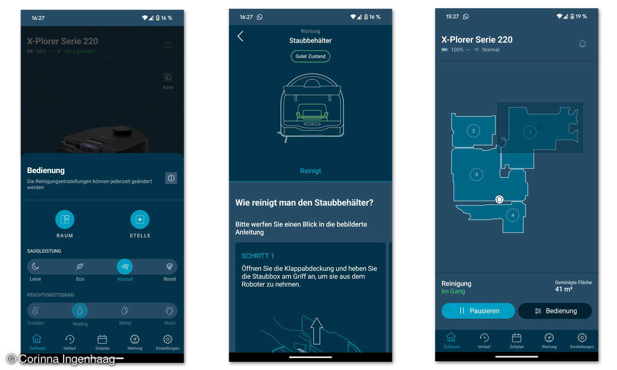 Rowenta Xplorer Serie 220 im Check: App Screenshots