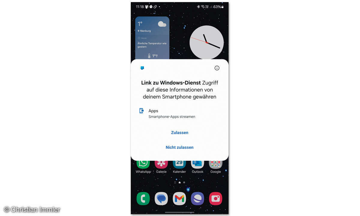 Windows Smartphone Link: Screenshot Berechtigungen