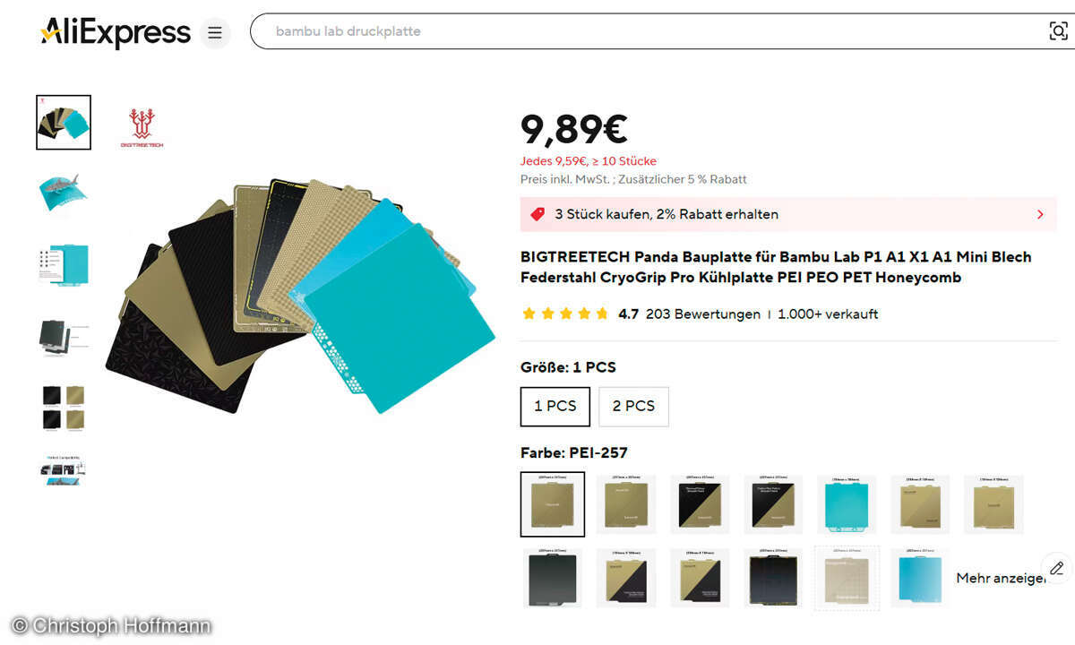 3D-Druck: Screenshot Druckplatten