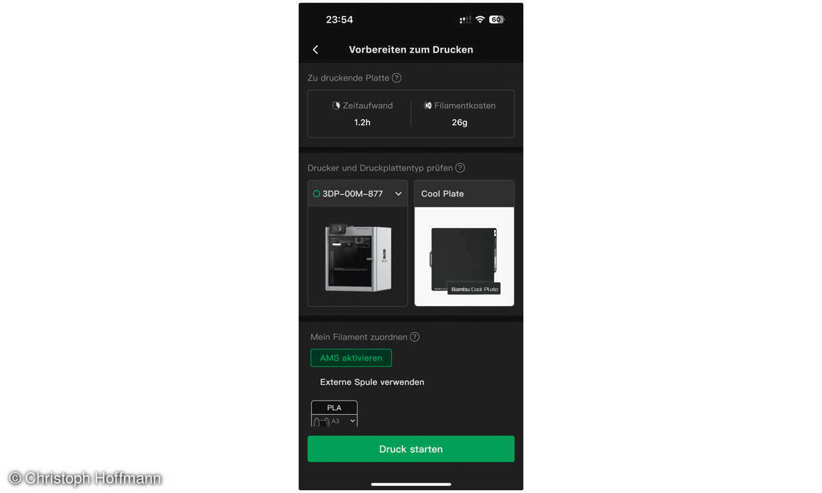 3D-Druck: Schreenshot Bambu Lab App