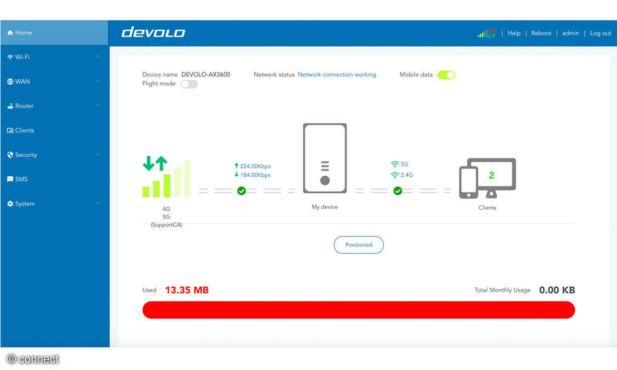 Devolo WiFi 6 Router 3600 5G LTE im Test: Scereenshot