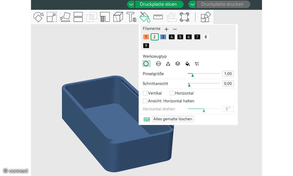 Workshop: 3D-Modelle laden, konstruieren, drucken: Screenshot Modell Einfärben