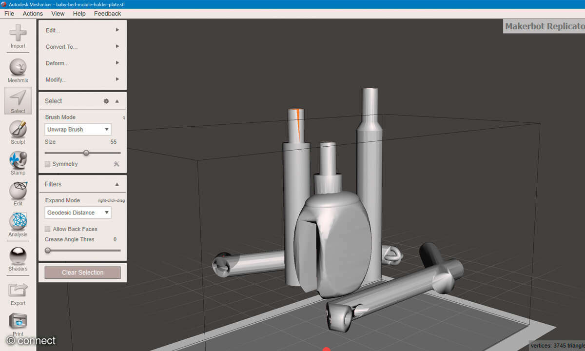 Workshop: 3D-Modelle laden, konstruieren, drucken: Screenshot Meshmixer