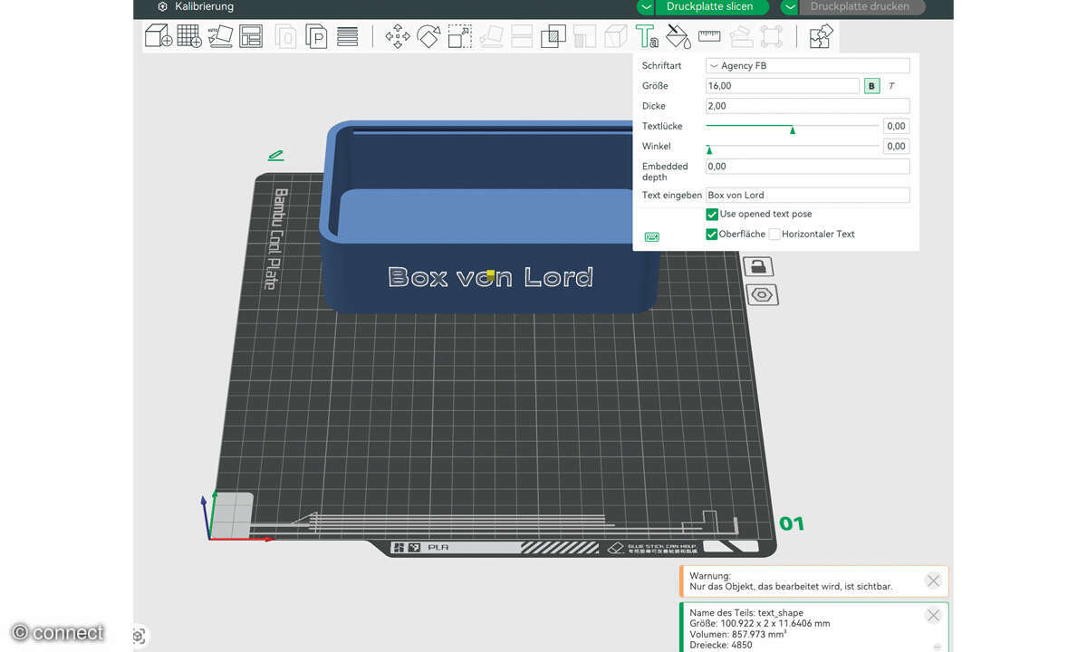 Workshop: 3D-Modelle laden, konstruieren, drucken: Screenshot Schriftzug