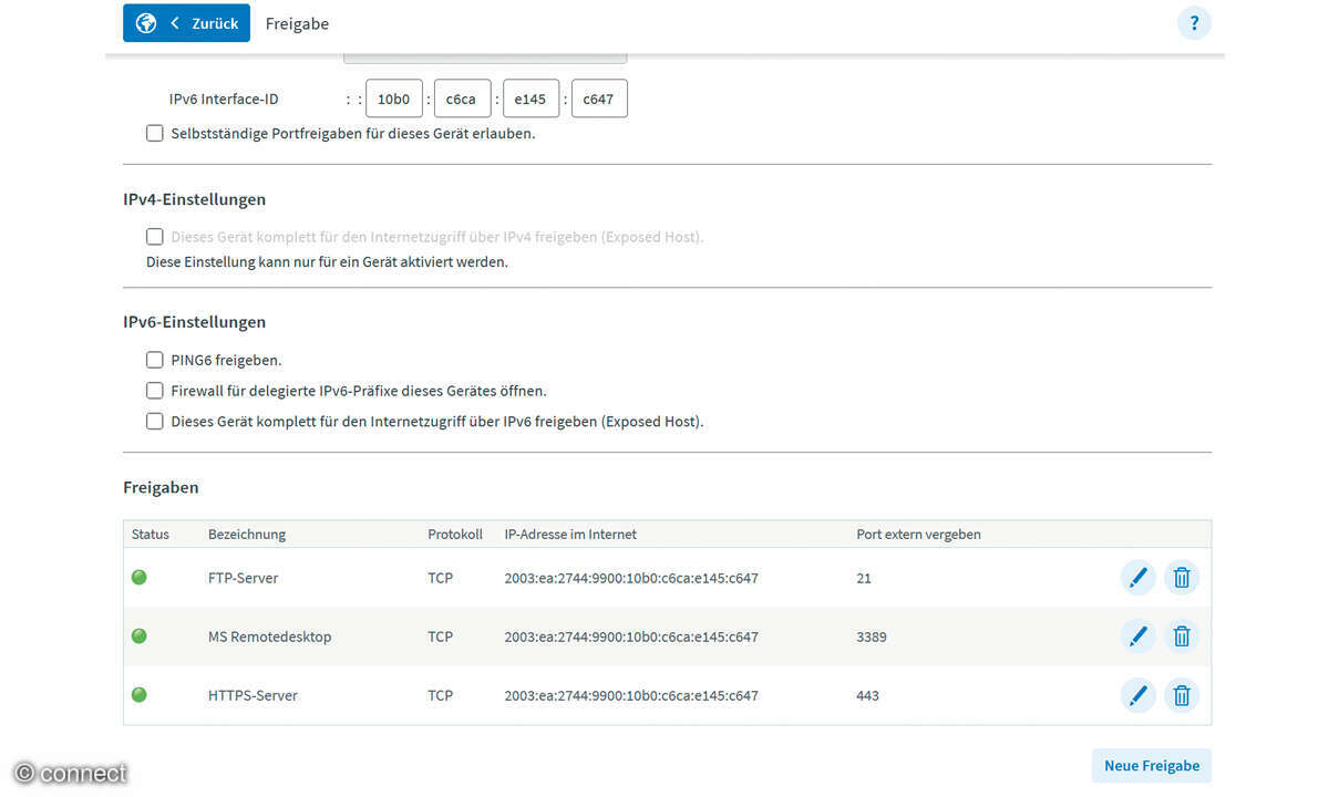 Warnzeichen gehackter Router: Screenshot Unbekannte Portfreigaben