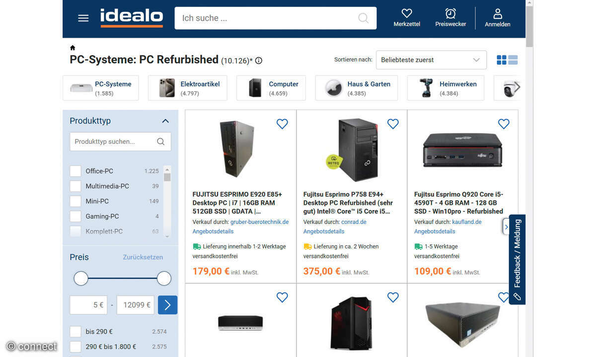 Refurbished-Shops: Screenshot Idealo