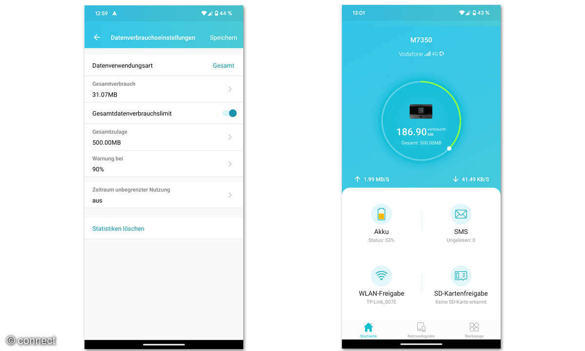 TP-Link M7350 im Check: Screenshots tpMiFi-App