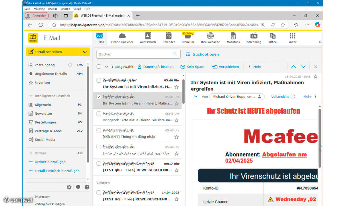 Black Windows 2025: Screenshot Verdächtige E-Mails
