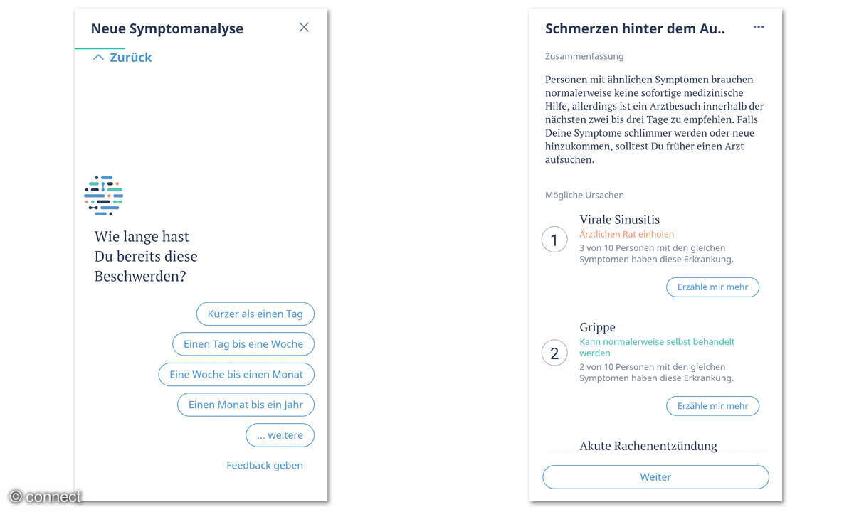 Wie zuverlässig funktionieren Symptom-Checker-Apps? Screenshots Ada