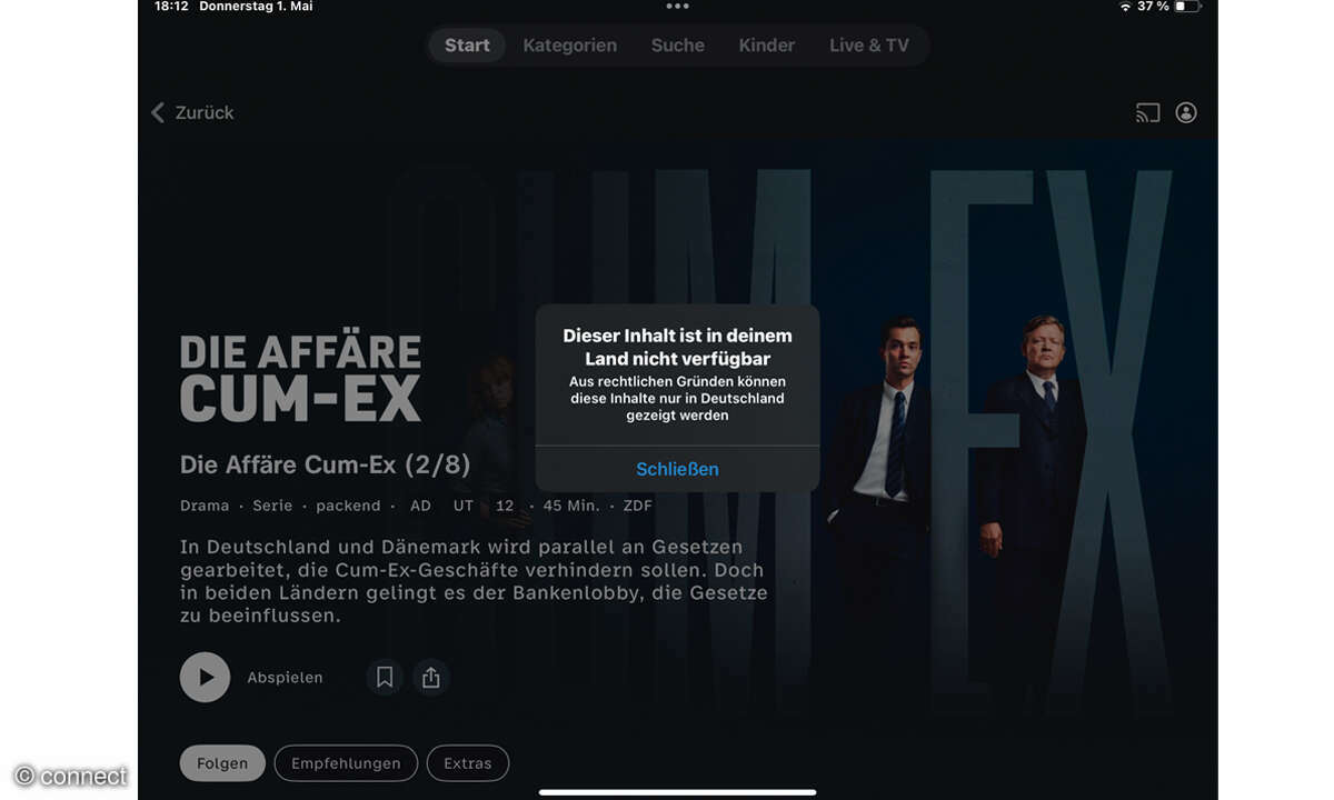 VPN im Urlaub: Screenshot ZDF Mediathek Geoblocking