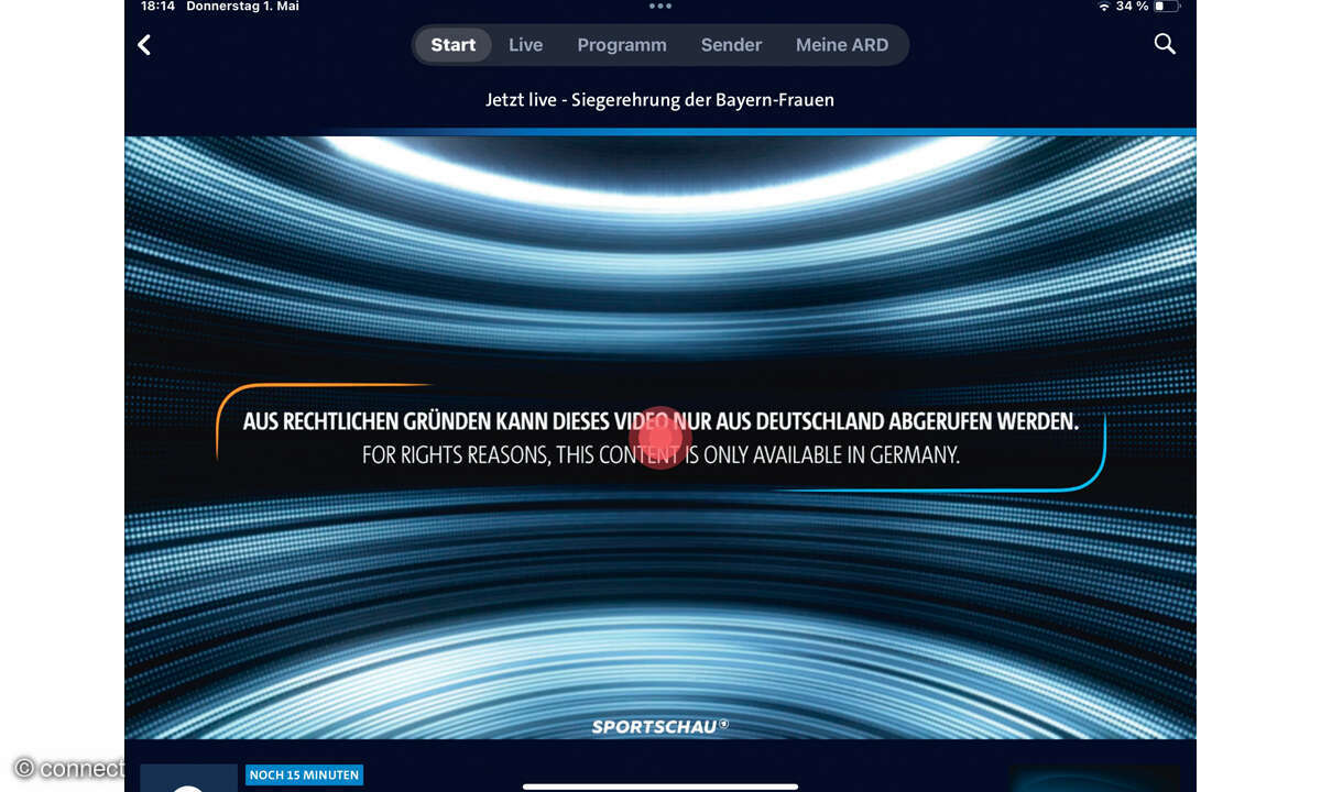 VPN im Urlaub: Screenshot ARD Mediathek