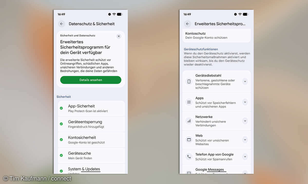 Android 16 Sicherheitseinstellungen