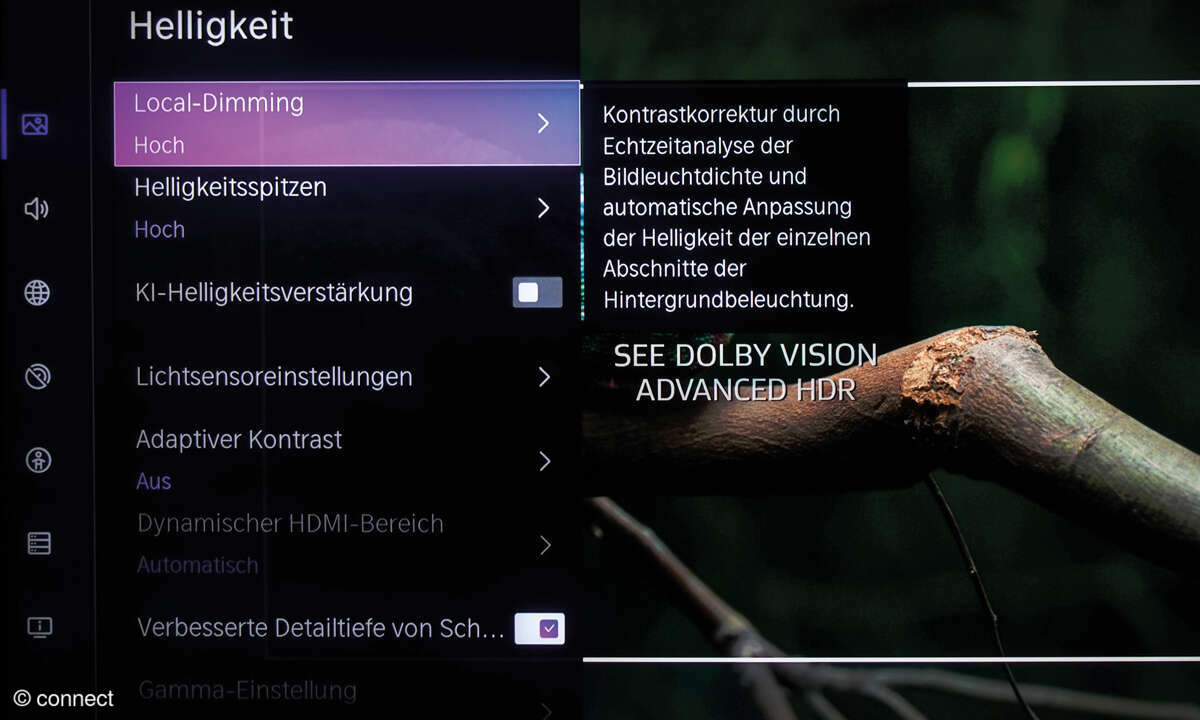 Hisense 65U8Q im Test: Screenshot Einstellungen