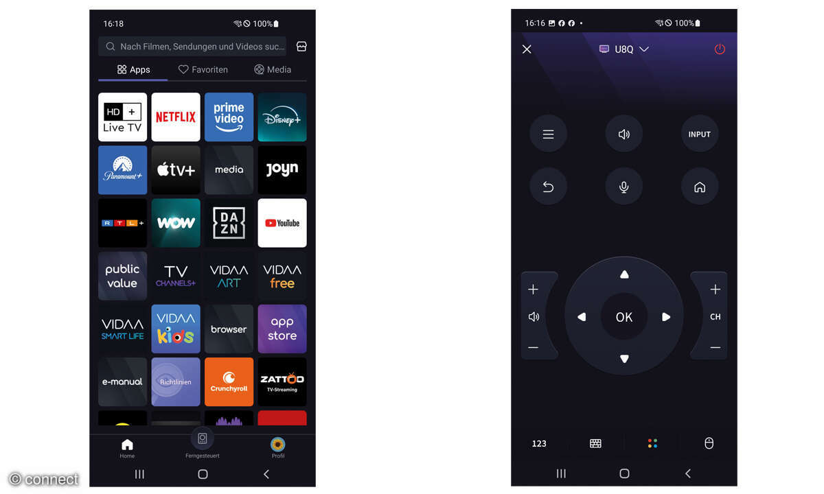 Hisense 65U8Q im Test: Screenshot App