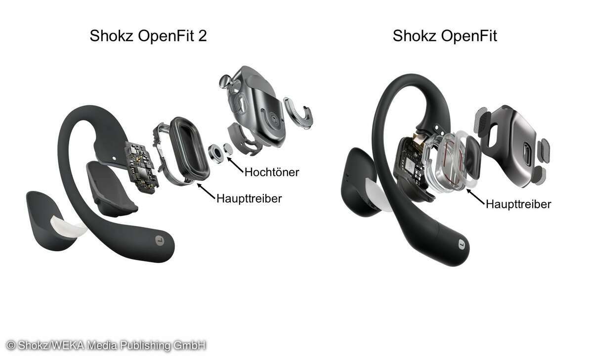 In-Ear Kopfhörer Shokz OpenFit 2 vs OpenFit Explosionszeichnung