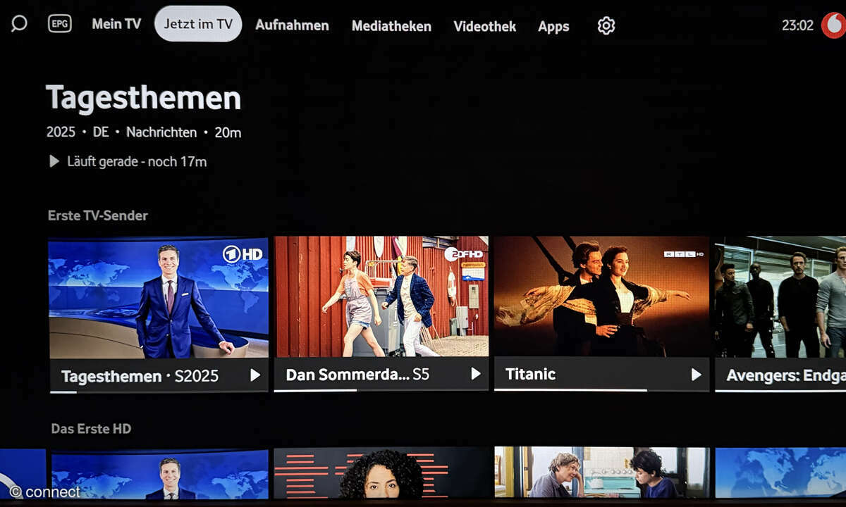 Vodafone GigaTV Home Net im Test: Screenshot Hauptmenü